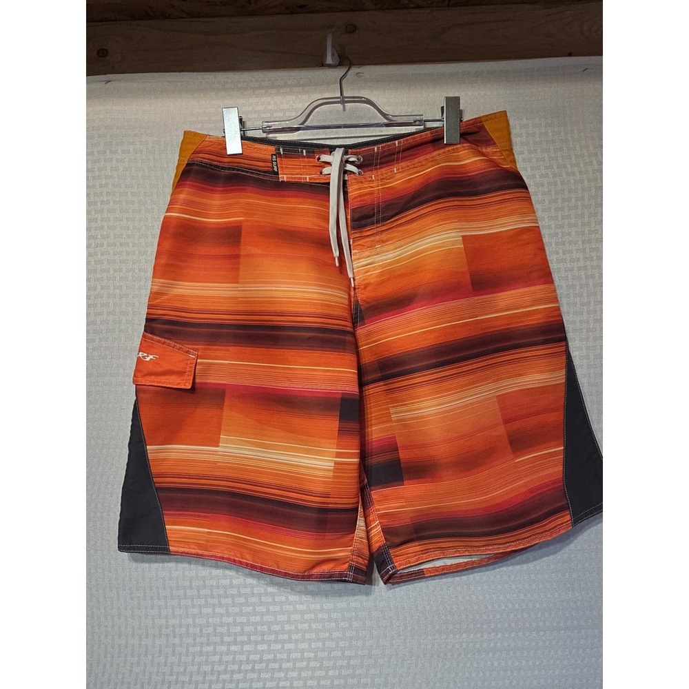 RS Surf Men's Board Shorts Size 34 Orange‎ Striped Swim Surf Trunks